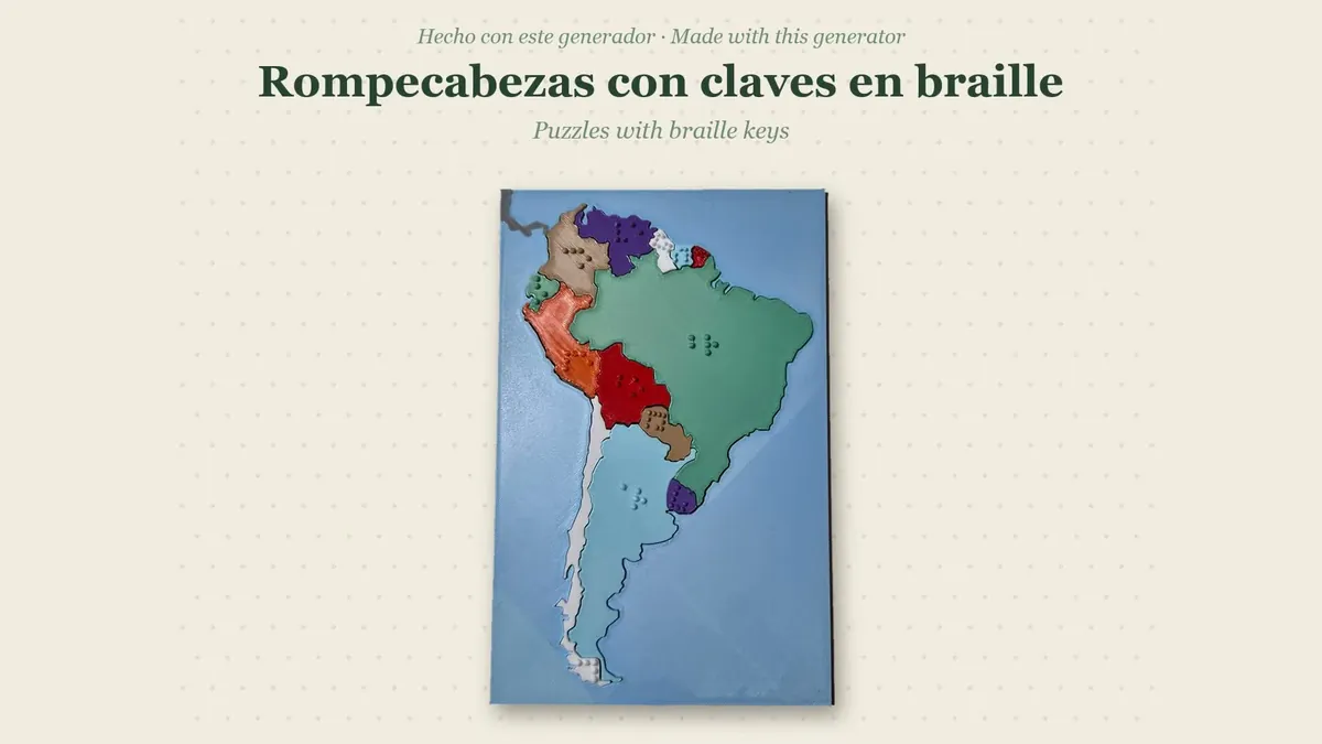 Rompecabezas de América del Sur con claves en braille
