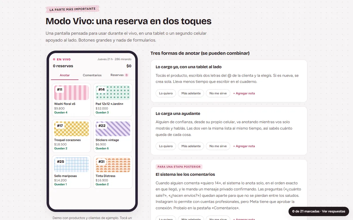 Demo del Modo Vivo dentro de la propuesta