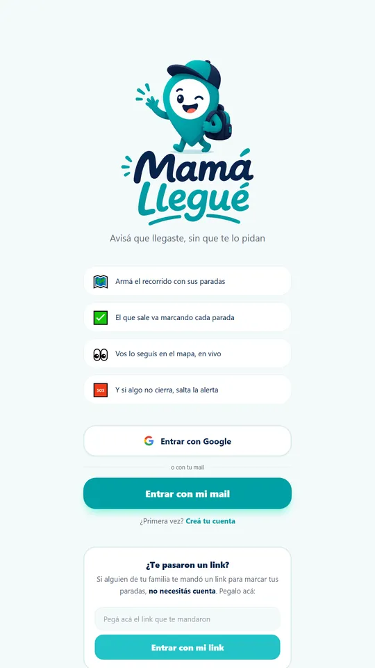 Pantalla de inicio de Mamá Llegué