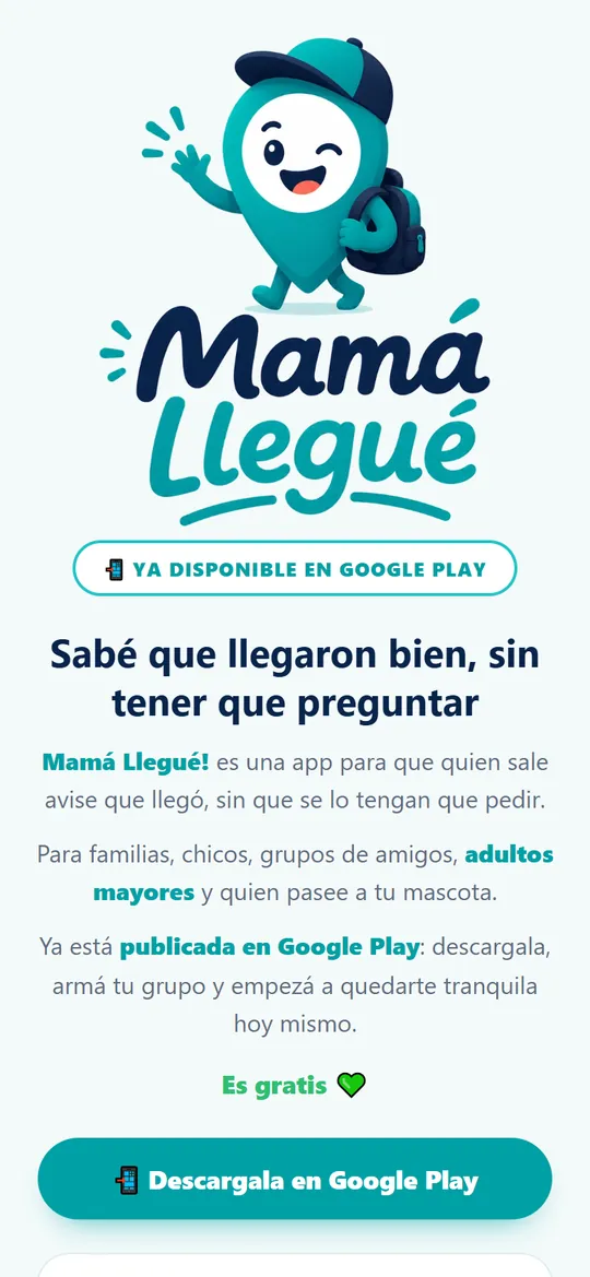 La web de Mamá Llegué en el celular