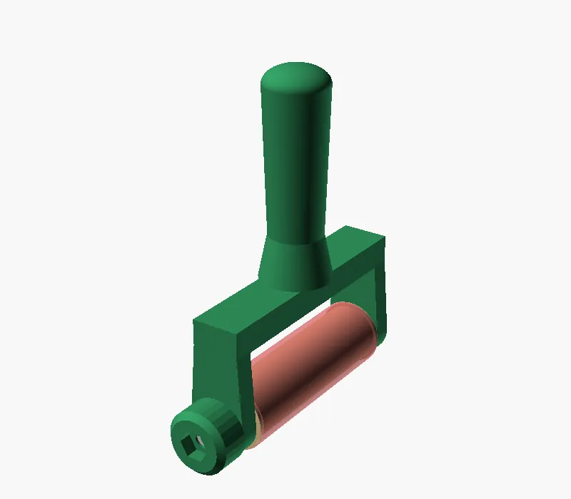 Rodillo para sellos con mango, diseñado en OpenSCAD