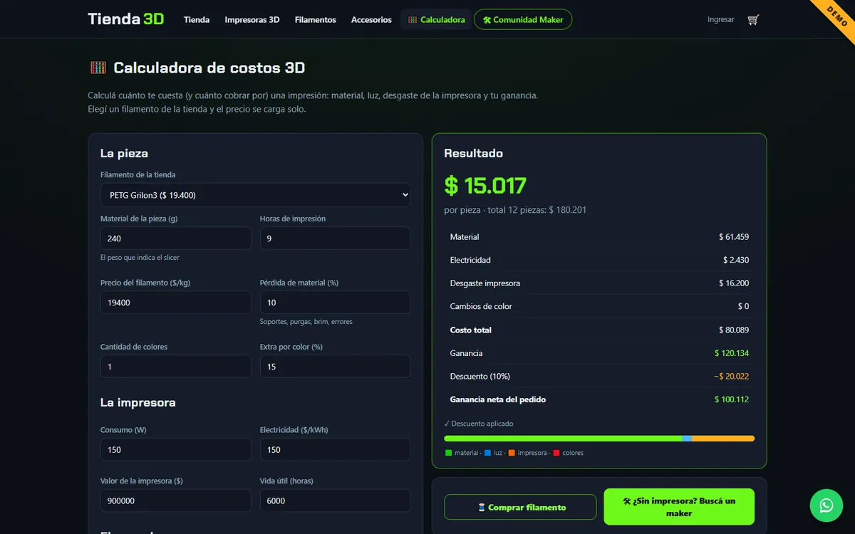 Calculadora de costos de impresión 3D